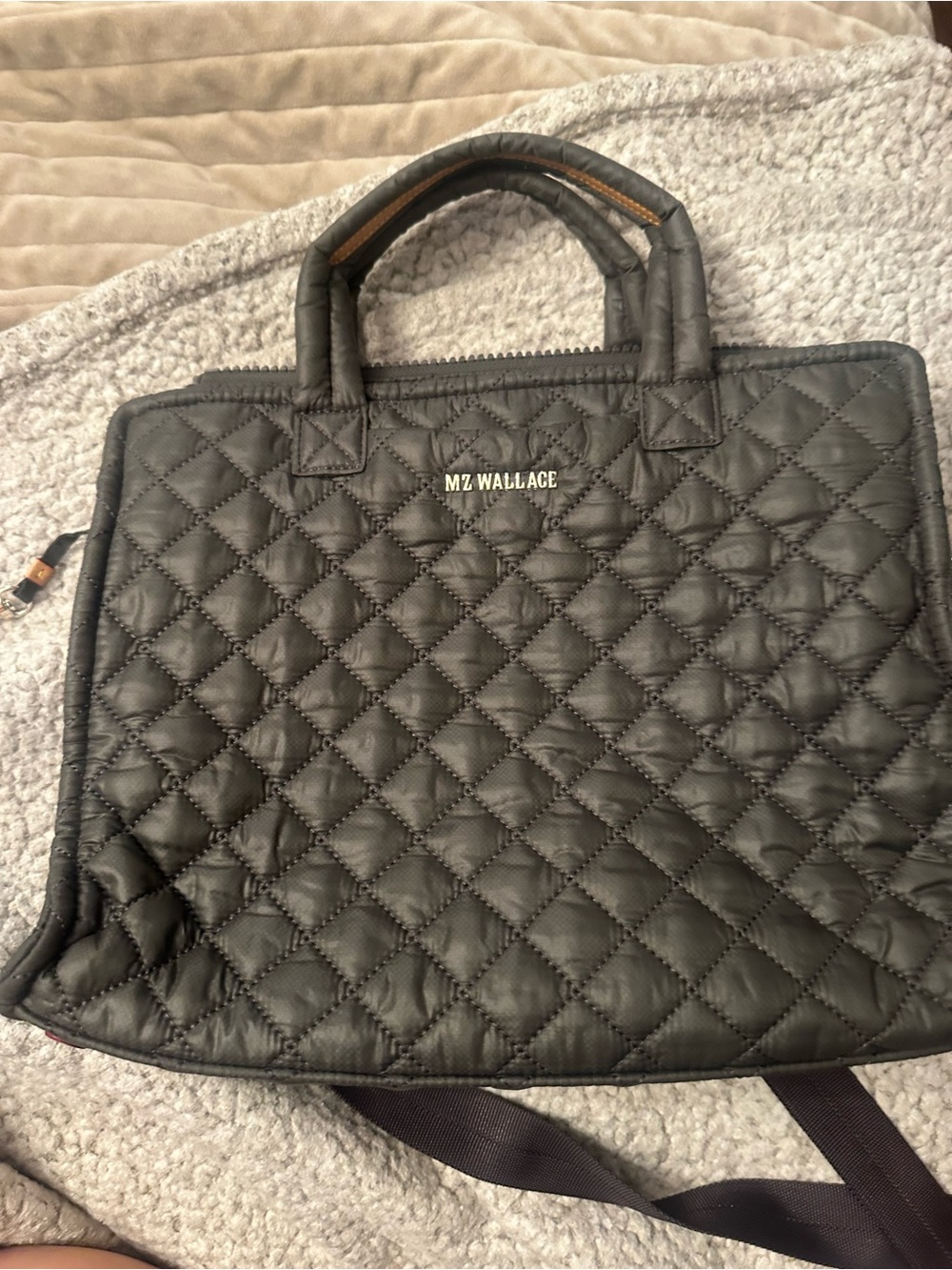 MZ Wallace Black Quilted Nylon Tote with Top Handles Metro Box Tote